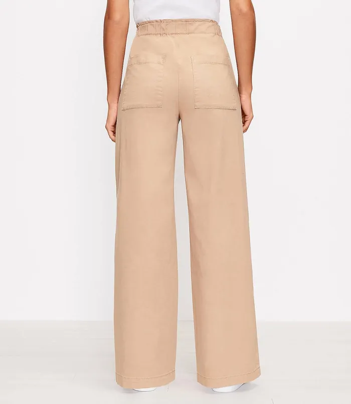 LOFT Petite Pull On Palazzo Pants In Twill Sundried Vine Women Petite Pants