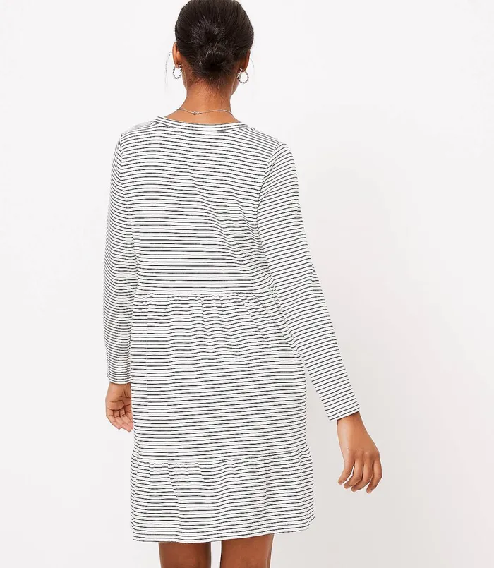 LOFT Petite Striped Tiered Swing Dress Blackwhite Multi Women Petite Dresses