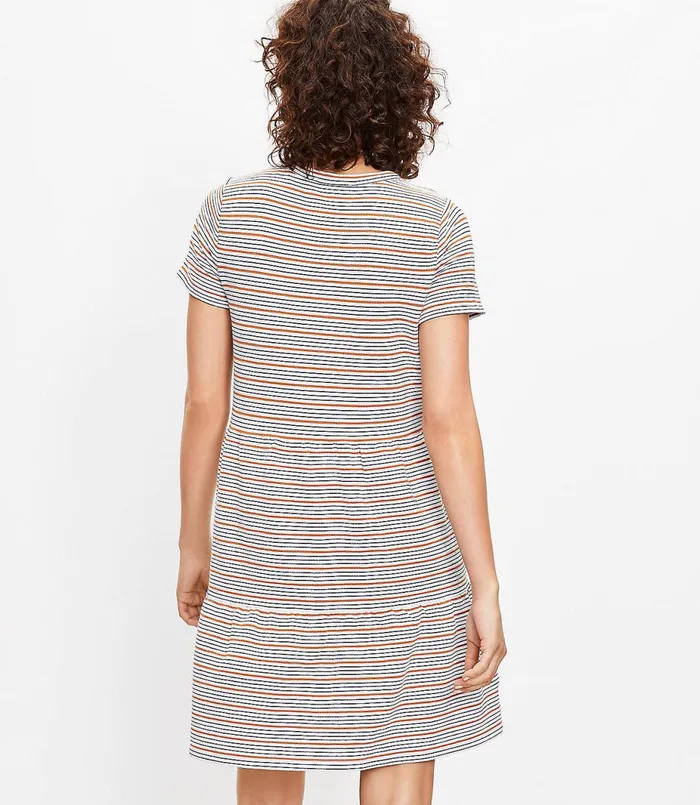 LOFT Petite Striped Tiered Tee Dress Whisper White Women Petite Dresses