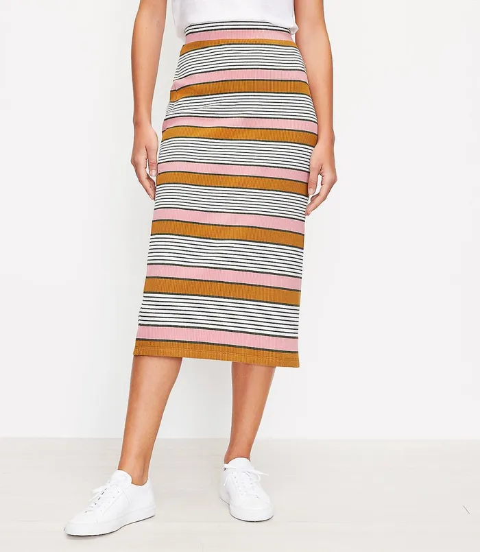 LOFT Striped Pull On Midi Skirt Wild Vine Women Skirts
