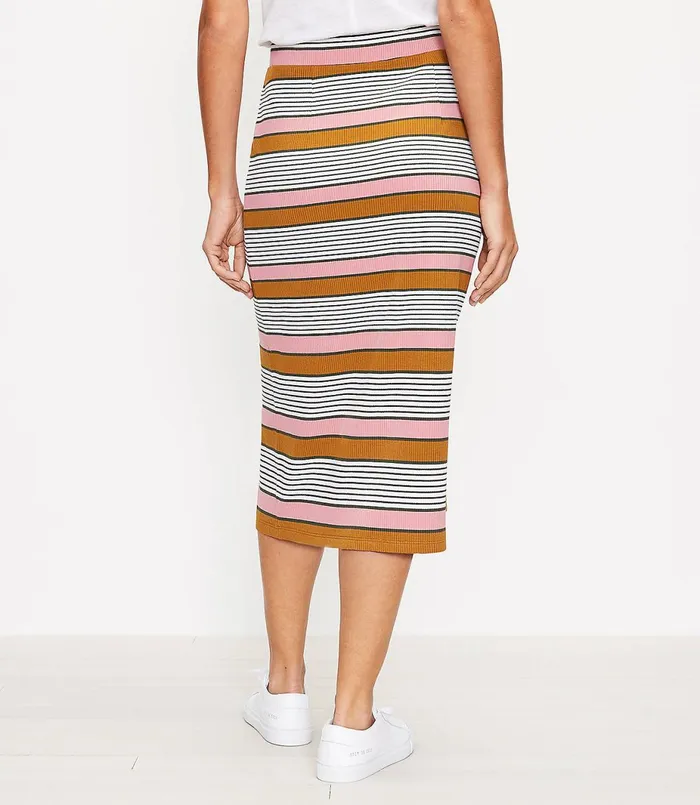 LOFT Striped Pull On Midi Skirt Wild Vine Women Skirts