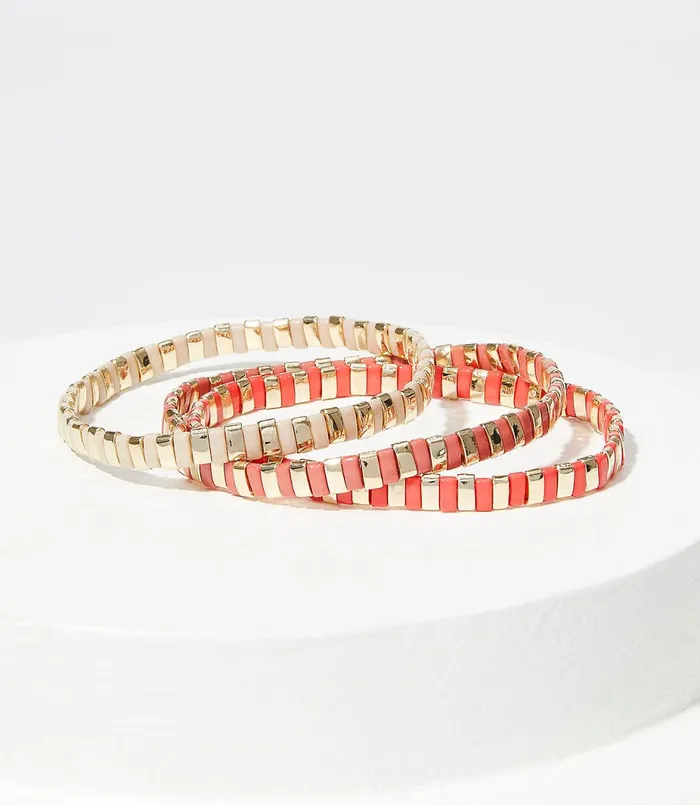 LOFT Tiled Stretch Bracelet Set Gold Women Jewelry
