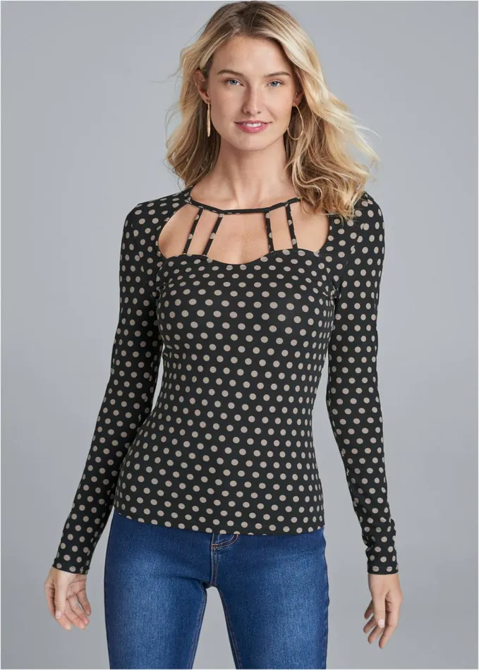LONG SLEEVE STRAPPY TOP Black Multi Women VENUS Casual Tops