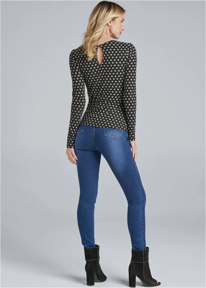 LONG SLEEVE STRAPPY TOP Black Multi Women VENUS Casual Tops