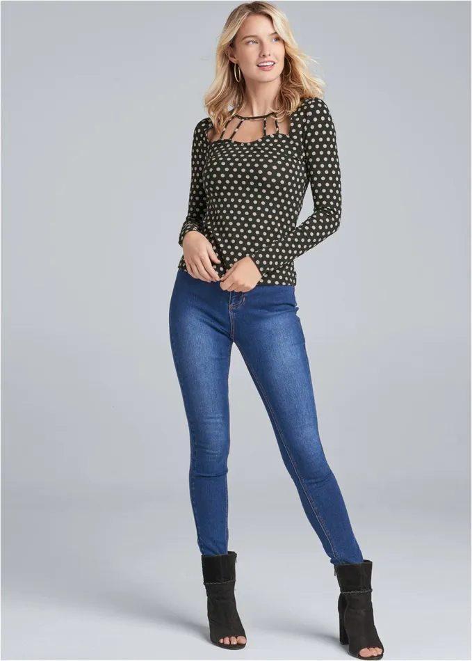 LONG SLEEVE STRAPPY TOP Black Multi Women VENUS Casual Tops