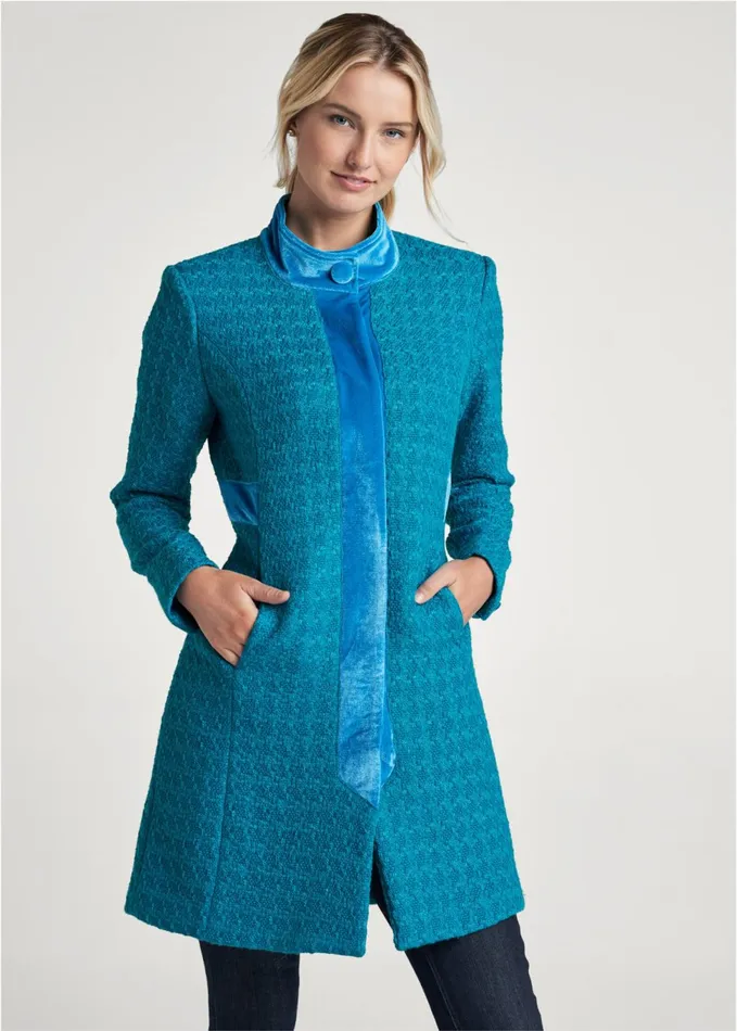 LONG TWEED COAT Turquoise Women VENUS Coats