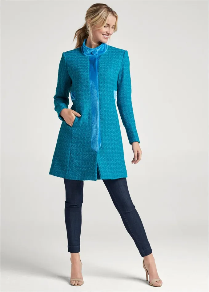 LONG TWEED COAT Turquoise Women VENUS Coats