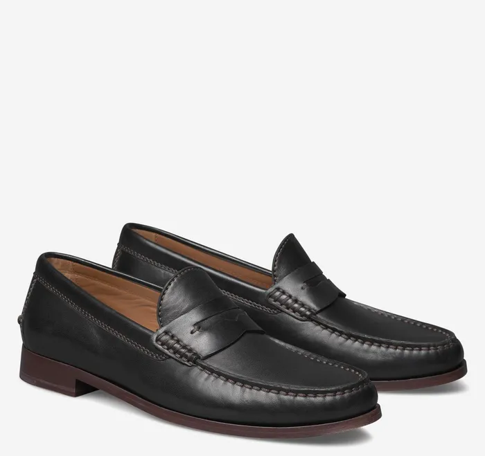 Men Baldwin Penny Loafer Black Sheepskin JohnstonandMurphy SlipOns and Loafers