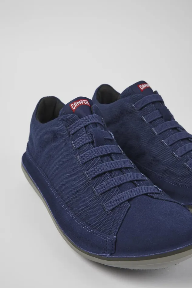 Men Beetle Blue TextileNubuck Basket Bootie Camper Ankle Boots