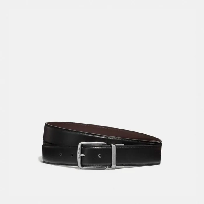 Men Belts Coach Harness Buckle Cut To Size Reversible Belt 32 Mm Blackchestnut