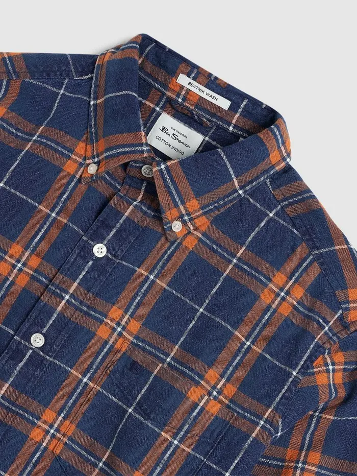 Men Ben Sherman Heritage Check Shirts Dalston Blues Grindle Check Overshirt