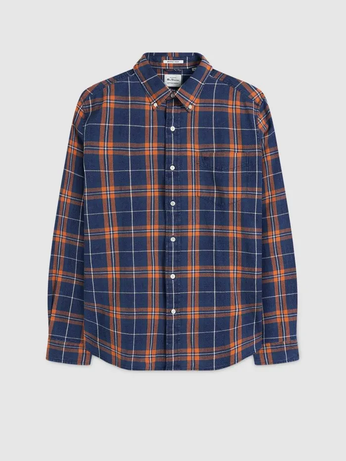 Men Ben Sherman Heritage Check Shirts Dalston Blues Grindle Check Overshirt