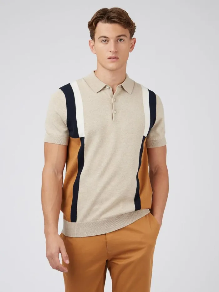 Men Ben Sherman Mod Knit Polos Signature Colorblock Mod Knit Polo 8211 Sand Men Ben Sherman Mod Knit Polos Signature Colorblock Mod Knit Polo 8211 Sand