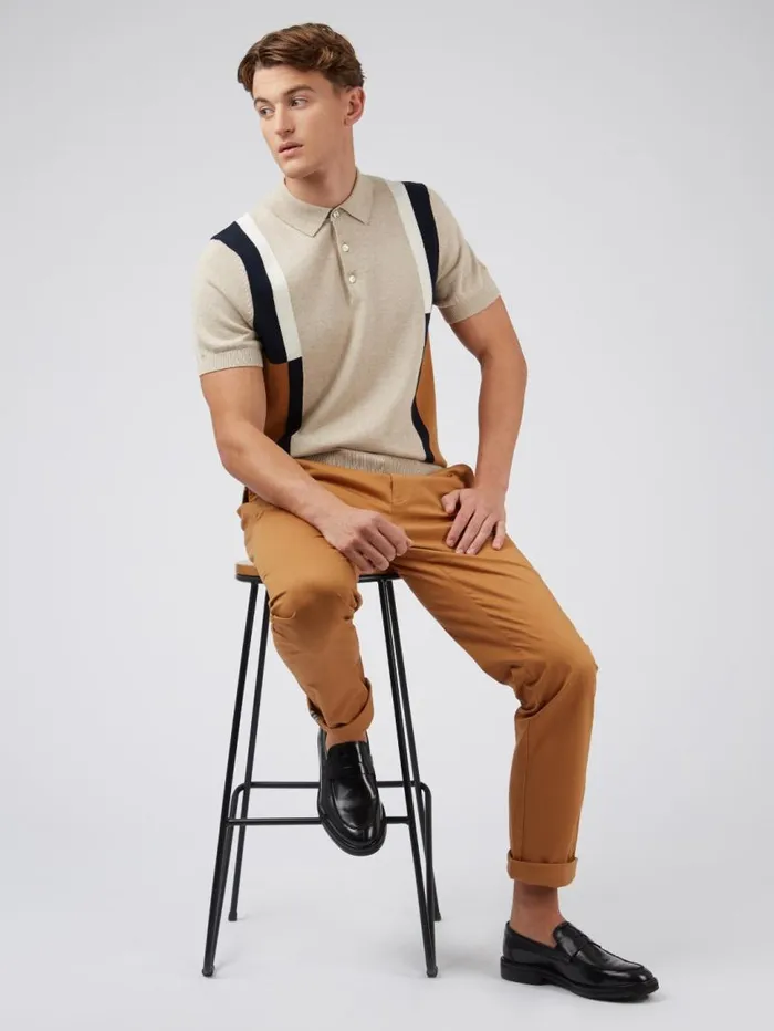 Men Ben Sherman Mod Knit Polos Signature Colorblock Mod Knit Polo 8211 Sand Men Ben Sherman Mod Knit Polos Signature Colorblock Mod Knit Polo 8211 Sand
