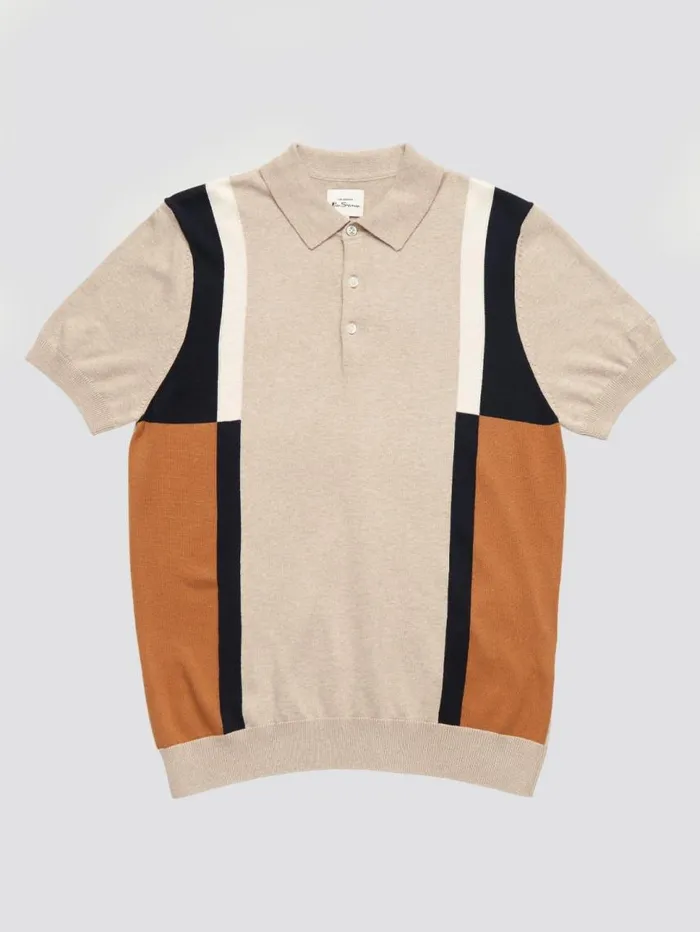 Men Ben Sherman Mod Knit Polos Signature Colorblock Mod Knit Polo 8211 Sand Men Ben Sherman Mod Knit Polos Signature Colorblock Mod Knit Polo 8211 Sand