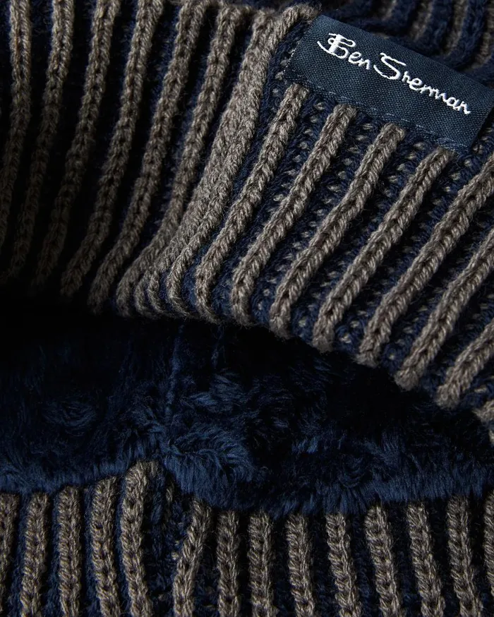Men Ben Sherman Scarves and Cold Weather Ribbed Knit Hat With Thermal Plush Lining 8211 Navy BlazerOdyssey Grey