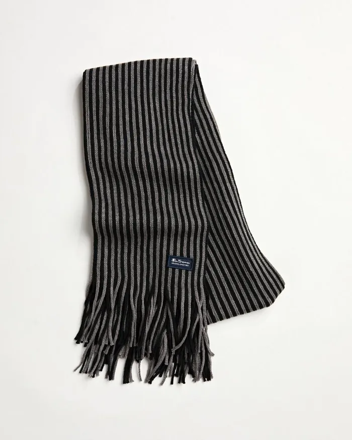 Men Ben Sherman Scarves and Cold Weather Rochelle Knit Scarf 8211 True BlackGranite Grey