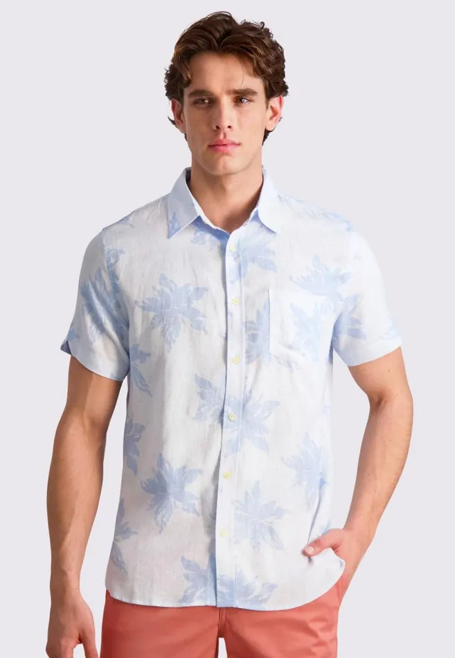 Men Ben Sherman Short Sleeve Shirts Exploded Flower Print Shirt 8211 Light Blue