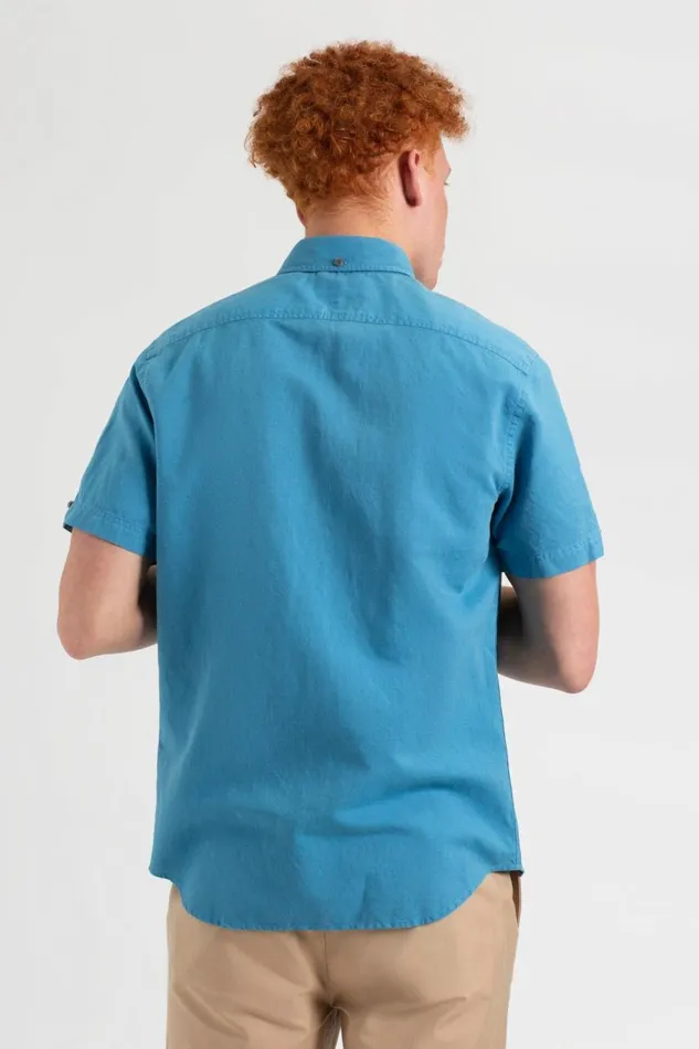 Men Ben Sherman Short Sleeve Shirts Garment Dye ShortSleeve Linen Shirt 8211 Parisian Blue