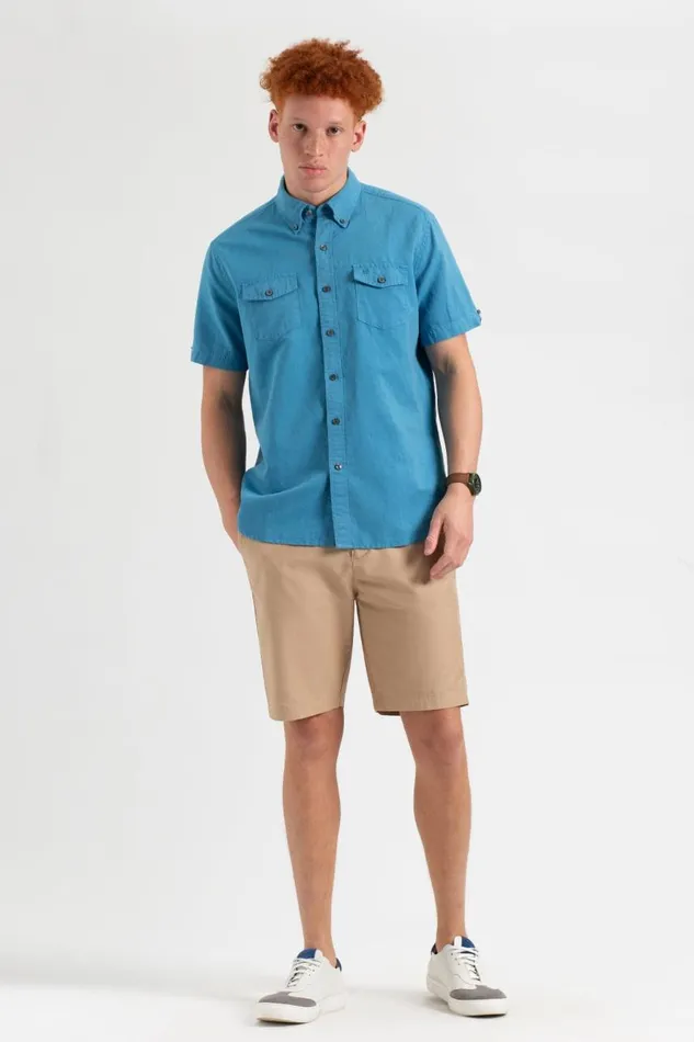 Men Ben Sherman Short Sleeve Shirts Garment Dye ShortSleeve Linen Shirt 8211 Parisian Blue
