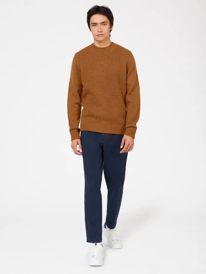 Men Ben Sherman Sweaters and Knits Aran Knit Crewneck Sweater 8211 Ginger