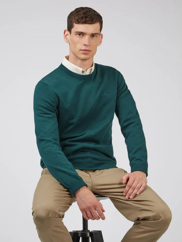 Men Ben Sherman Sweaters and Knits Signature Knit Crewneck Sweater 8211 Ocean Green