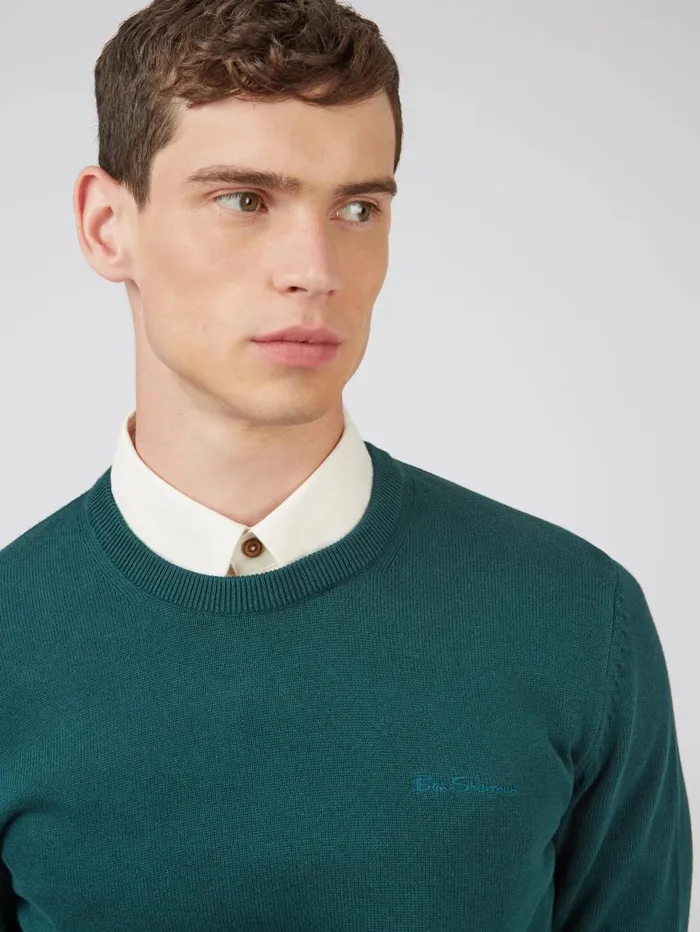 Men Ben Sherman Sweaters and Knits Signature Knit Crewneck Sweater 8211 Ocean Green
