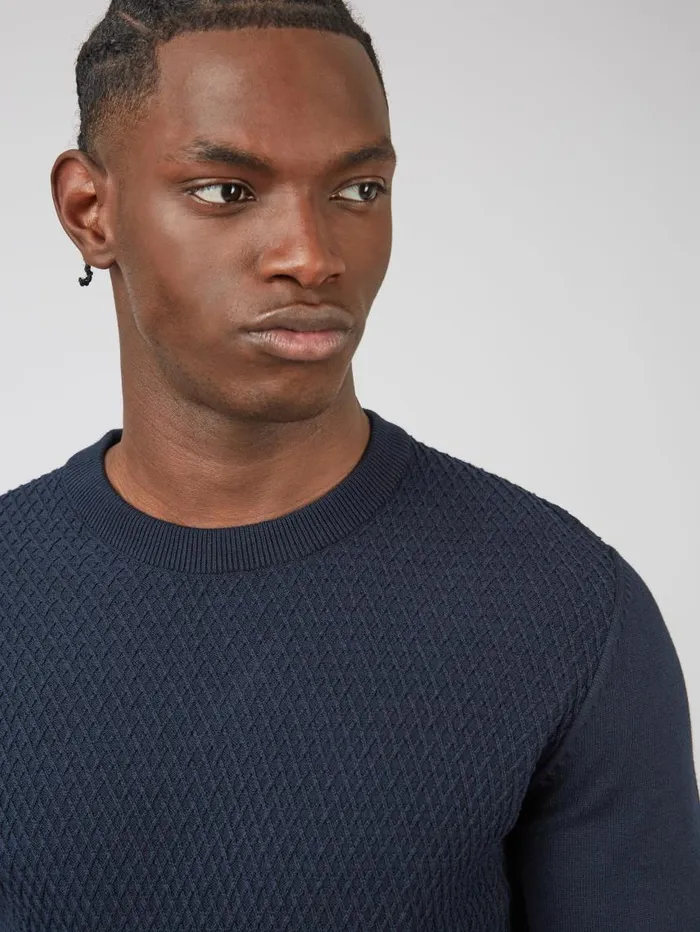 Men Ben Sherman Sweaters and Knits Textured Knit Crewneck Sweater 8211 Navy
