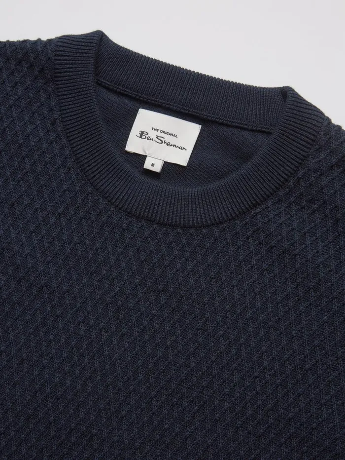 Men Ben Sherman Sweaters and Knits Textured Knit Crewneck Sweater 8211 Navy Men Ben Sherman Sweaters and Knits Textured Knit Crewneck Sweater 8211 Navy