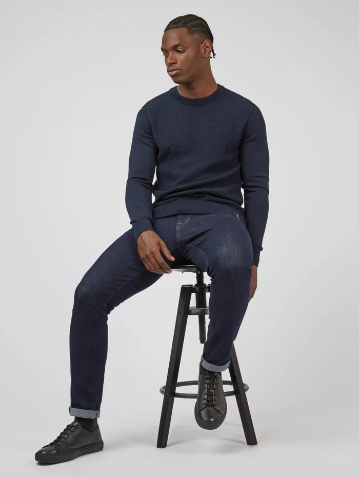 Men Ben Sherman Sweaters and Knits Textured Knit Crewneck Sweater 8211 Navy Men Ben Sherman Sweaters and Knits Textured Knit Crewneck Sweater 8211 Navy