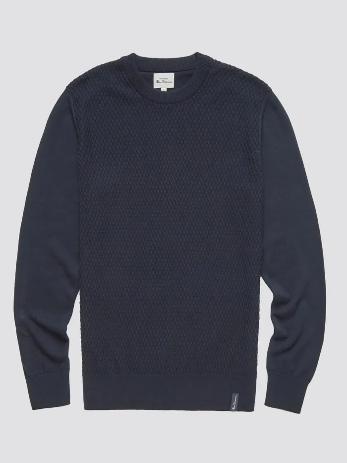 Men Ben Sherman Sweaters and Knits Textured Knit Crewneck Sweater 8211 Navy Men Ben Sherman Sweaters and Knits Textured Knit Crewneck Sweater 8211 Navy