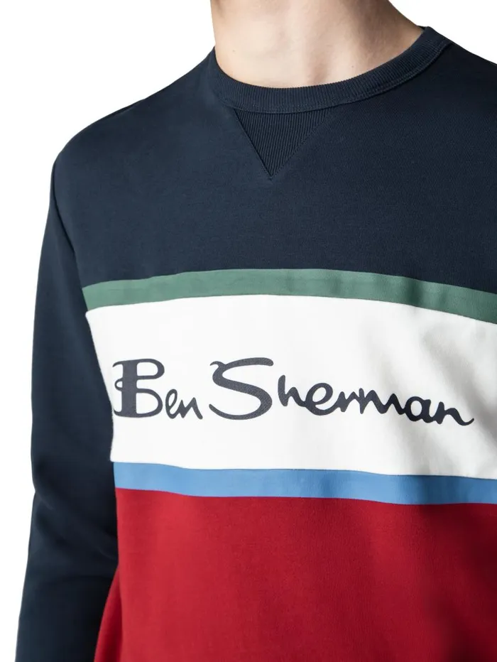 Men Ben Sherman Sweatshirts and Hoodies Color Blocked Logo Sweatshirt 8211 Dark Navy