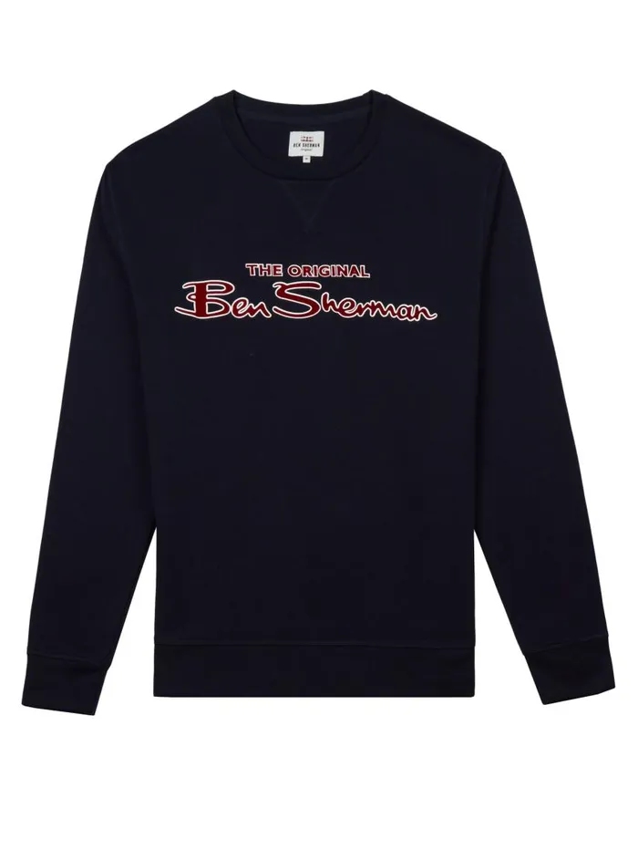 Men Ben Sherman Sweatshirts and Hoodies Crewneck Logo Sweatshirt 8211 Navy