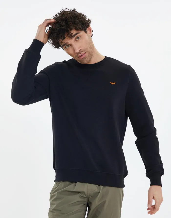 Men Black Crew Neck Sweatshirt Threadbare Jumpers