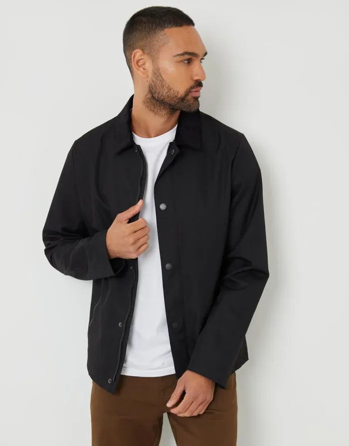 Men Black Showerproof Corduroy Collar Jacket Threadbare Jackets