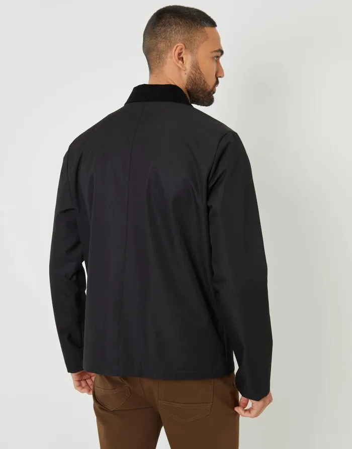 Men Black Showerproof Corduroy Collar Jacket Threadbare Jackets Men Black Showerproof Corduroy Collar Jacket Threadbare Jackets