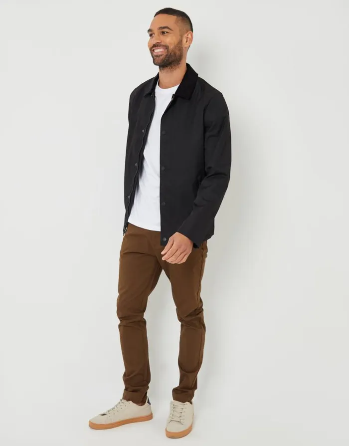 Men Black Showerproof Corduroy Collar Jacket Threadbare Jackets Men Black Showerproof Corduroy Collar Jacket Threadbare Jackets