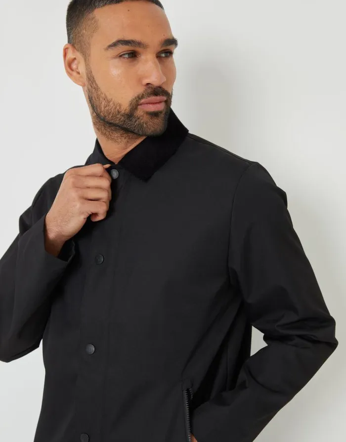 Men Black Showerproof Corduroy Collar Jacket Threadbare Jackets Men Black Showerproof Corduroy Collar Jacket Threadbare Jackets