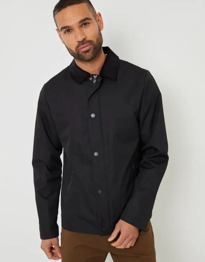 Men Black Showerproof Corduroy Collar Jacket Threadbare Jackets Men Black Showerproof Corduroy Collar Jacket Threadbare Jackets