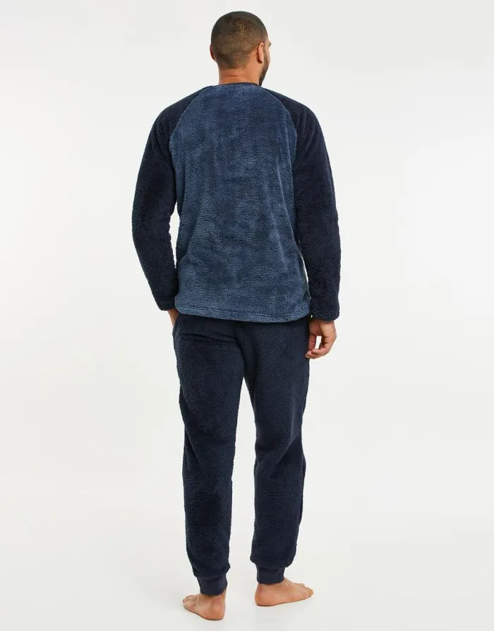 Men Blue Faux Borg Loungewear 2Piece Set Threadbare Pyjamas Men Blue Faux Borg Loungewear 2Piece Set Threadbare Pyjamas