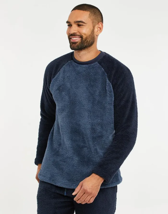 Men Blue Faux Borg Loungewear 2Piece Set Threadbare Pyjamas Men Blue Faux Borg Loungewear 2Piece Set Threadbare Pyjamas