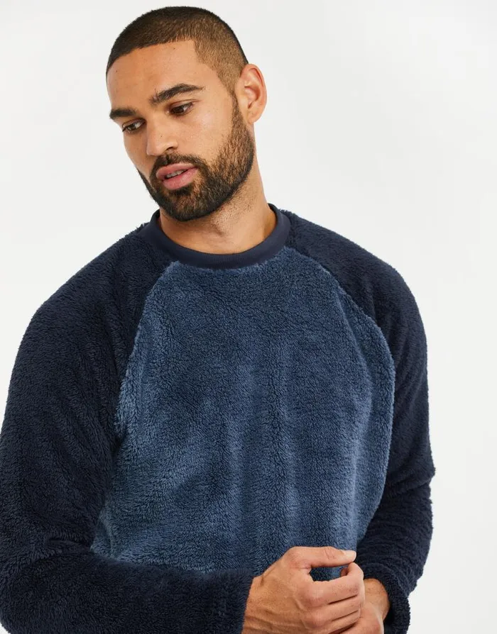 Men Blue Faux Borg Loungewear 2Piece Set Threadbare Pyjamas Men Blue Faux Borg Loungewear 2Piece Set Threadbare Pyjamas