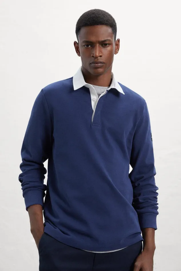 Men Blue Peri LongSleeved Polo Shirt Ecoalf Polos
