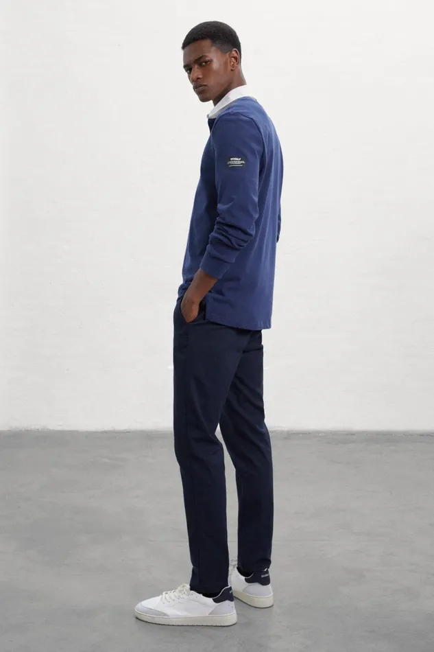 Men Blue Peri LongSleeved Polo Shirt Ecoalf Polos