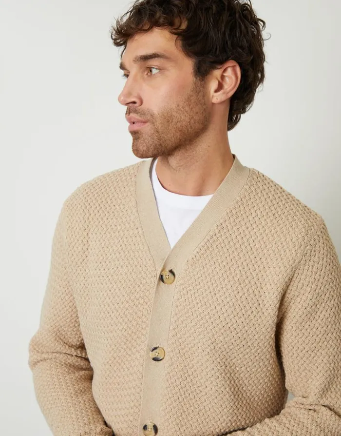 Men Brown Basket Stitch Cardigan Threadbare Cardigans Men Brown Basket Stitch Cardigan Threadbare Cardigans