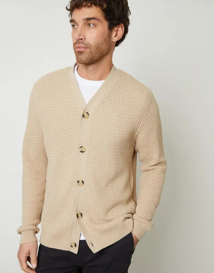 Men Brown Basket Stitch Cardigan Threadbare Cardigans Men Brown Basket Stitch Cardigan Threadbare Cardigans