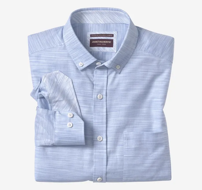 Men ButtonCollar Premium Cotton Shirt Blue Striated Oxford JohnstonandMurphy Shirts