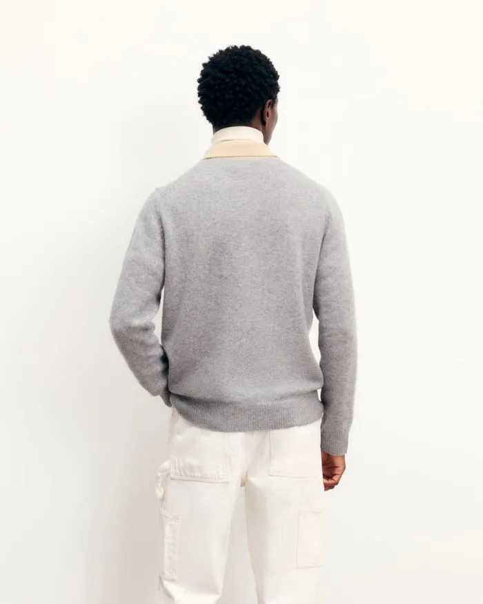 Men Cashmere Sweaters From Future TwoTone Polo Neck Zipper Sweater Dark Heather Gray