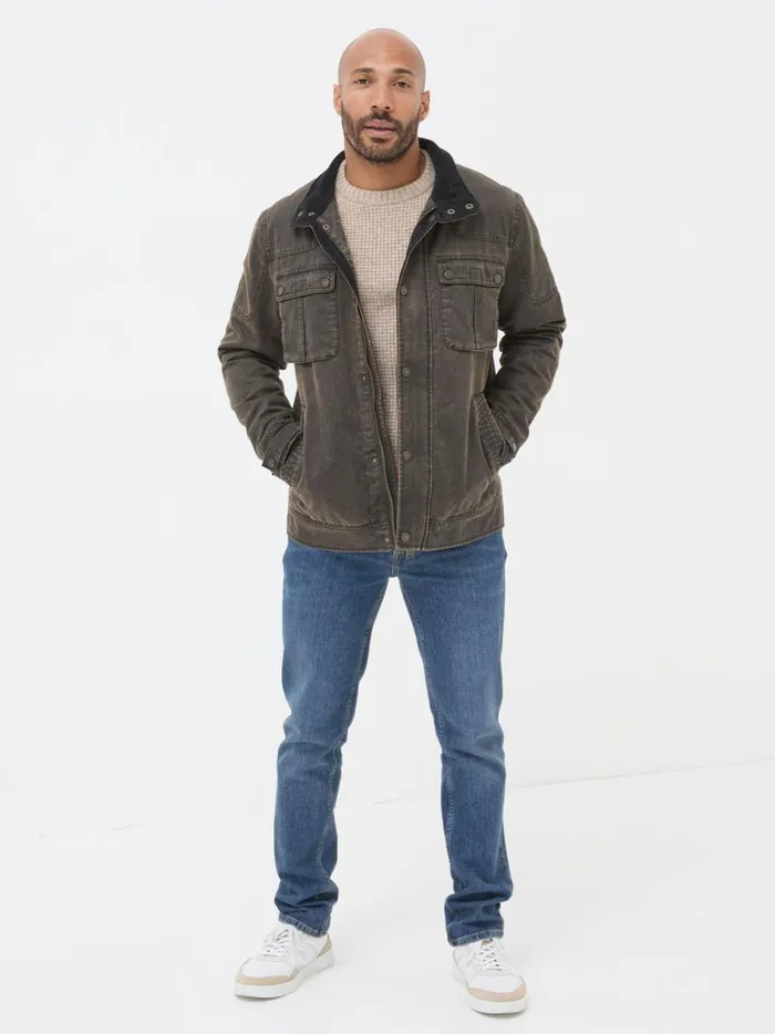 Men Coats and Jackets Fat Face Hadley Brown Biker Jacket