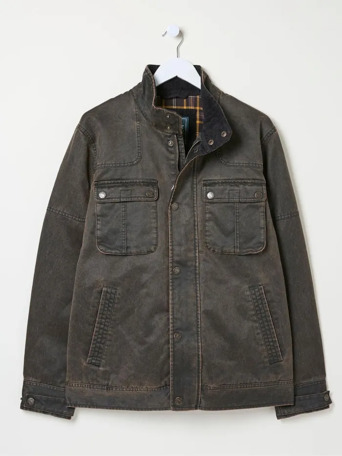 Men Coats and Jackets Fat Face Hadley Brown Biker Jacket